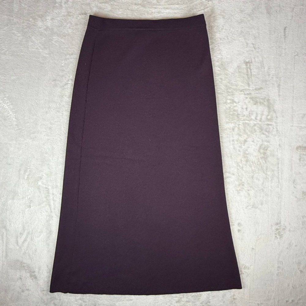 Eileen Fisher Maxi Skirt Women M Plum Purple 100% Merino Wool Italian Yarn READ
